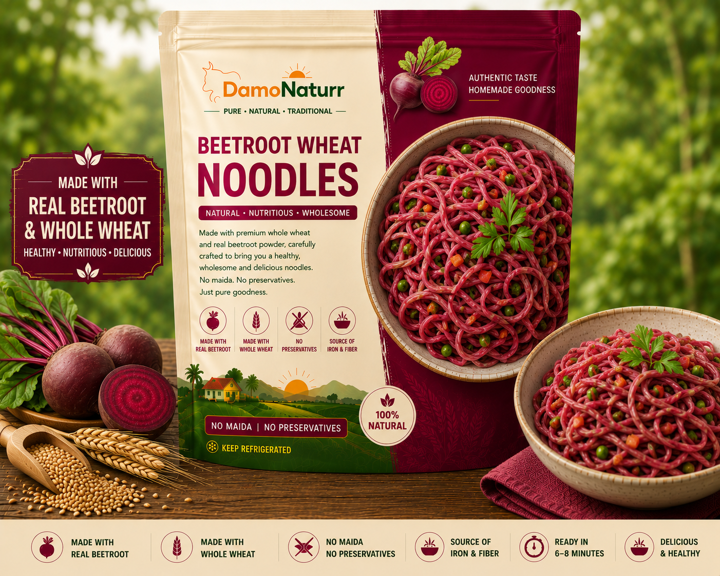 Beetroot Wheat Noodles